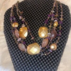 CJ Designs Amethyst and Agate Triple Strand Necklace